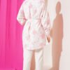 Shirt with Tie Belt and Mini Leaf Pattern Pink - Imagen 3
