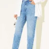 Mom Fit Denim Pants Mid Blue