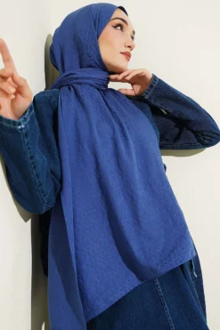 Alternative view of Monogram Pattern Cotton Ayrobin Shawl Indigo