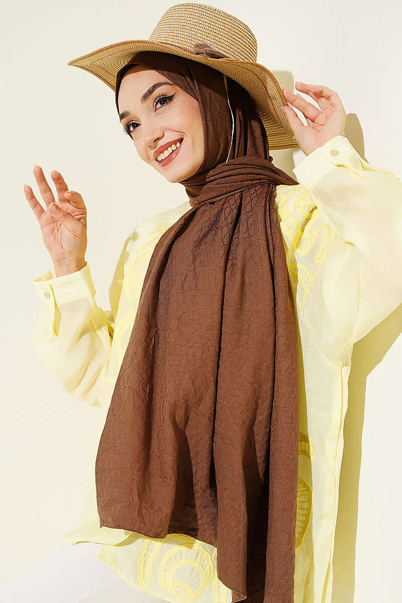 Monogram Pattern Cotton Ayrobin Shawl Brown – Bild 2