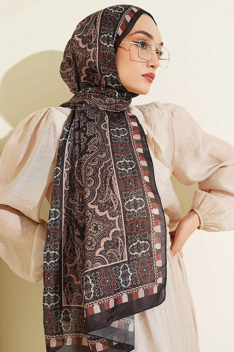 Motif Patterned Soft Shawl Brown - immagine 2