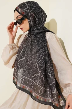 Alternative view of Motif Patterned Soft Shawl Black