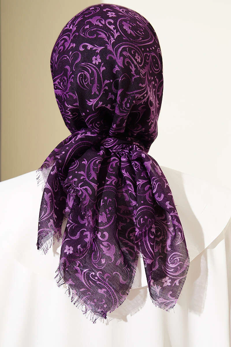 Patterned Flamu Cotton Scarf Plum - Imagen 3