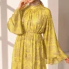 Patterned Belted Wide Sleeve Dress Yellow - Image 2