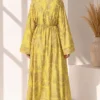 Patterned Belted Wide Sleeve Dress Yellow - Image 4
