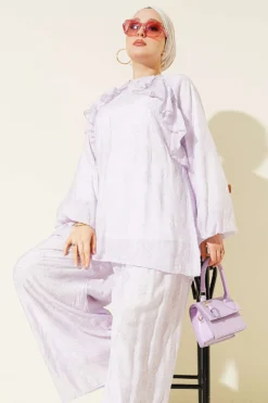 Alternative view of Ruffled Front Patterned Oversized Two-Piece Set Lilac