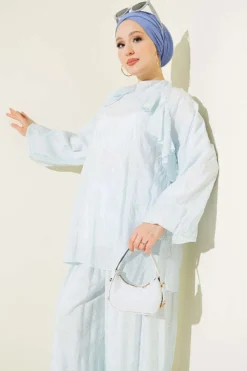 Alternative view of Ruffled Front Patterned Oversized Two-Piece Set Blue