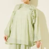 Ruffled Front Patterned Oversized Two-Piece Set Green - immagine 2