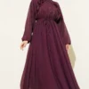⁦Ruffled Front Tie Dress Burgundy⁩ - الصورة ⁦3⁩