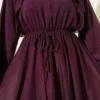 ⁦Ruffled Front Tie Dress Burgundy⁩ - الصورة ⁦4⁩