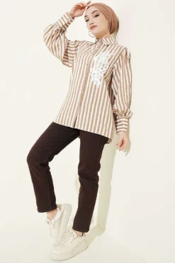 Alternative view of Lace Front Striped Shirt