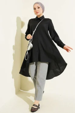 Alternative view of Short Front Long Back Shirt Black