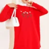 Embroidered Daisy Tunic Red