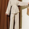 Front Pleated String Tied Modal Two-Piece Set Beige