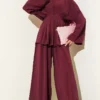 Front Pleated String Tied Modal Two-Piece Set Burgundy