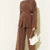 Front Pleated String Tied Modal Two-Piece Set Brown