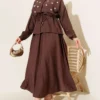 Front Pleated String Tied Modal Two-Piece Set Brown - immagine 5