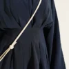 ⁦Front Pleated String Tied Modal Two-Piece Set Navy Blue⁩ - الصورة ⁦4⁩