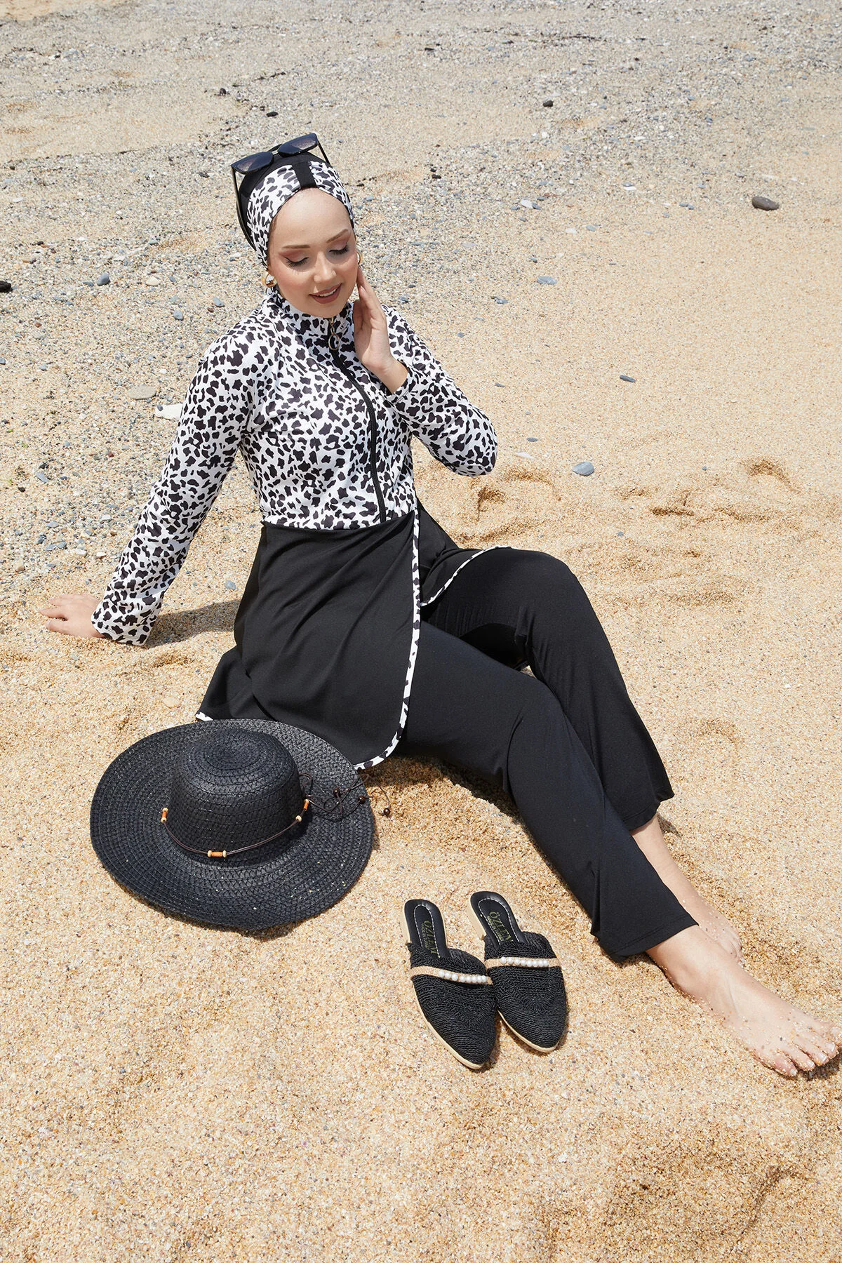 Half-Zip Front Skirted Modest Swimwear