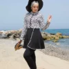 Half-Zip Front Skirted Modest Swimwear - الصورة 2