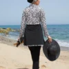 Half-Zip Front Skirted Modest Swimwear - الصورة 4