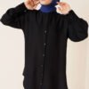 Ribbed Detail Oversized Shirt Black