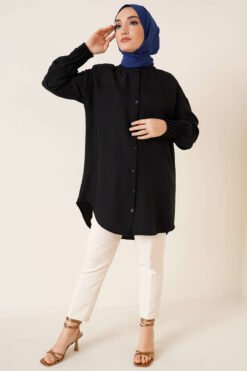 Vista alternativa de Ribbed Detail Oversized Shirt Black