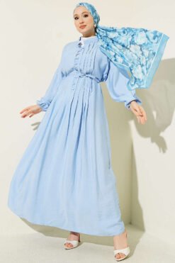 Ribbed Half Brit Button Dress Blue
