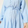 ⁦Ribbed Half Brit Button Dress Blue⁩ - الصورة ⁦4⁩