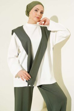 Alternative Ansicht von Shoulder Scarf Basic Two-Piece Set Khaki