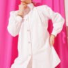 Shoulder Gathered Striped Shirt Pink