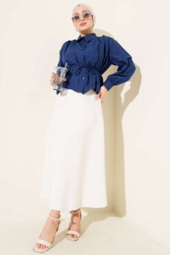 Vista alternativa de Short Shirt with Shoulder Drawstring and Belt Navy Blue