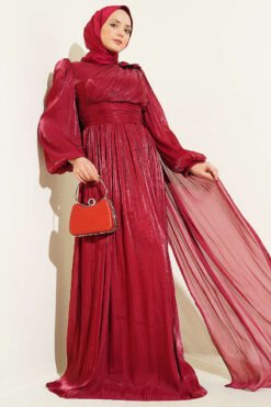 Shoulder Floral Stone Evening Dress Burgundy