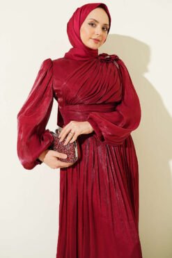 Vue alternative de Shoulder Floral Stone Evening Dress Burgundy