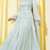 Shoulder Floral Stone Evening Dress Mint