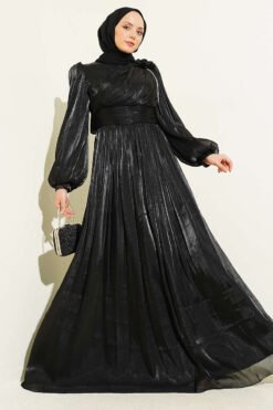 Shoulder Floral Stone Evening Dress Black