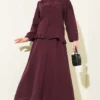 Ruffled Shoulder Muslin Skirt Two-Piece Set Plum