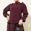 Ruffled Shoulder Muslin Skirt Two-Piece Set Plum - Image 2