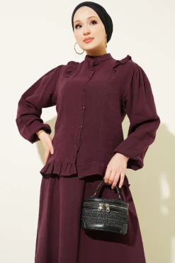 Alternative view of Ruffled Shoulder Muslin Skirt Two-Piece Set Plum