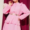 Ruffled Shoulder Muslin Skirt Two-Piece Set Pink - Image 2