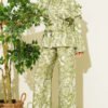 Ruffled Shoulder Belted Patterned Two-Piece Set