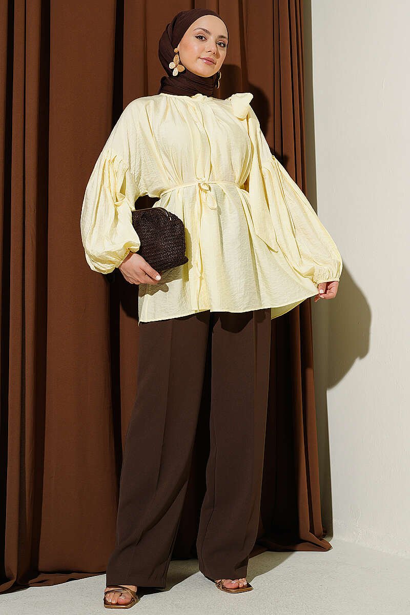 Shoulder Bow Loose Tunic Yellow - الصورة 2