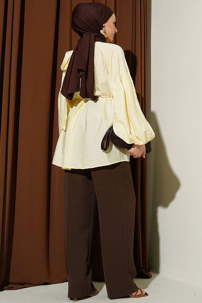 Shoulder Bow Loose Tunic Yellow - الصورة 3