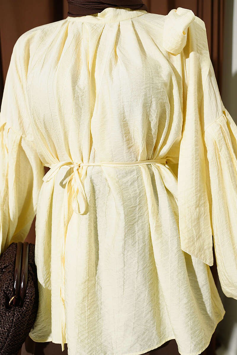 Shoulder Bow Loose Tunic Yellow - الصورة 4
