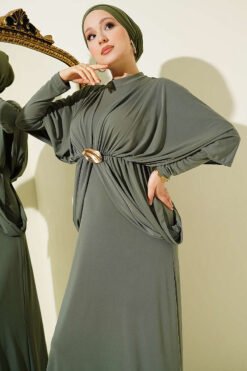 Vista alternativa di Shoulder Panel Waist Elastic Sandy Dress Khaki