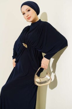 Vista alternativa di Shoulder Panel Waist Elastic Sandy Dress Navy Blue