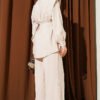Shoulder Panel Tie Belt Tencel Two-Piece Set Beige - Imagen 3