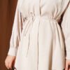 Shoulder Panel Tie Belt Tencel Two-Piece Set Beige - Imagen 4