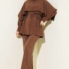 Shoulder Cloak Detailed Tie Belted Modal Set Brown