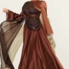 Shoulder Cape Ankle Beaded Evening Dress Brown
